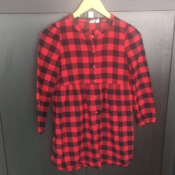 GAP Kids Red & Black Holiday Christmas Checkered Shirt Dress - Size 8 New - Picture 3 of 5